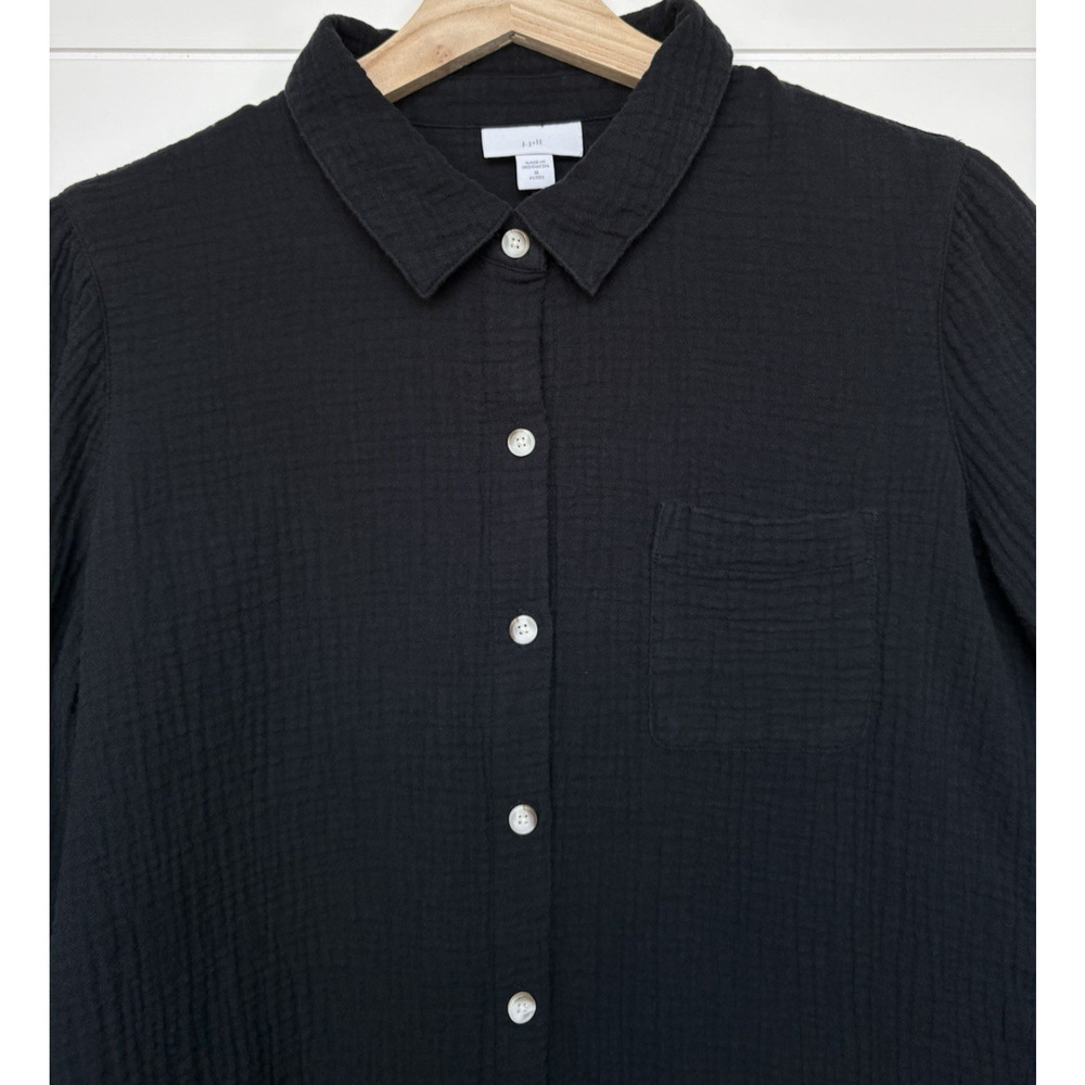 J Jill 100% Cotton Gauze Button Front Tunic Shirt Long Sleeves Black M Petite - Picture 5 of 13